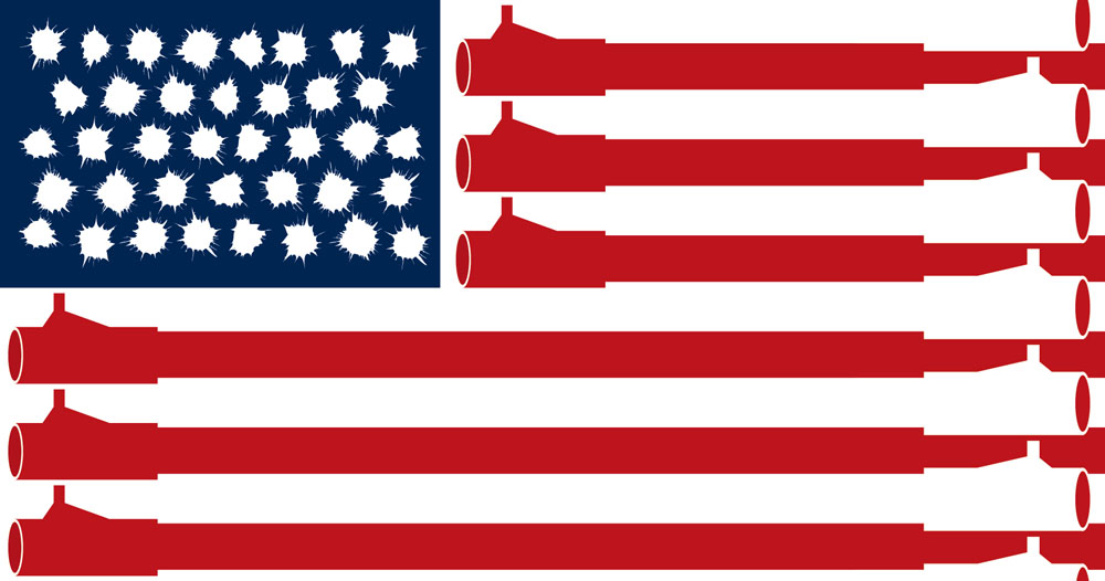 American flag made up of shotguns and gunshots