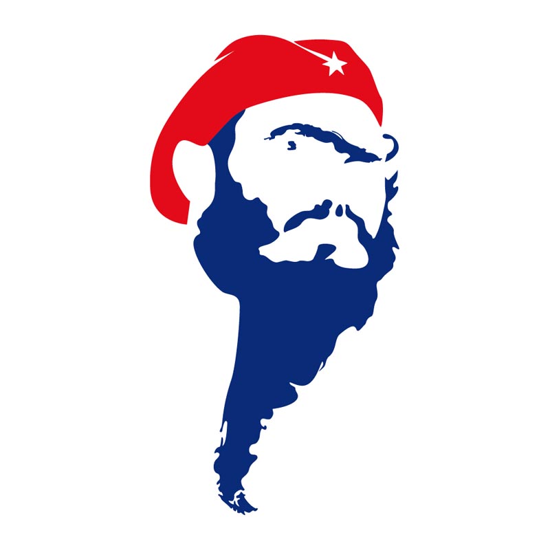 Portrait of Fidel Castro with the silhouette of Latin America