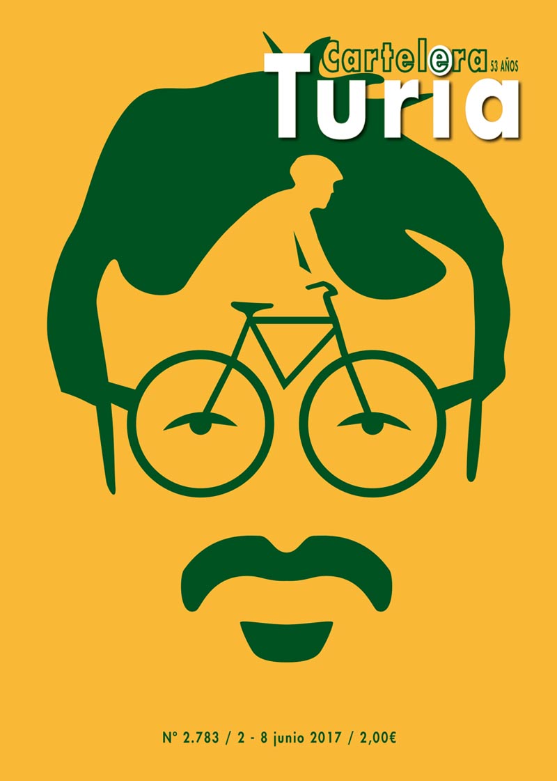 Portrait of Giuseppe Grezzi with a bicycle on his face